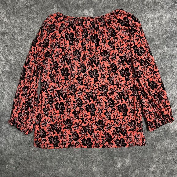 Michael Michael Kors Crop Shirt Top Womens S Cotton Modal Tropical Hibiscus - Picture 3 of 11